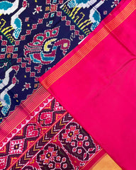 Pink & Navy Blue Swan Peacock Patola Saree