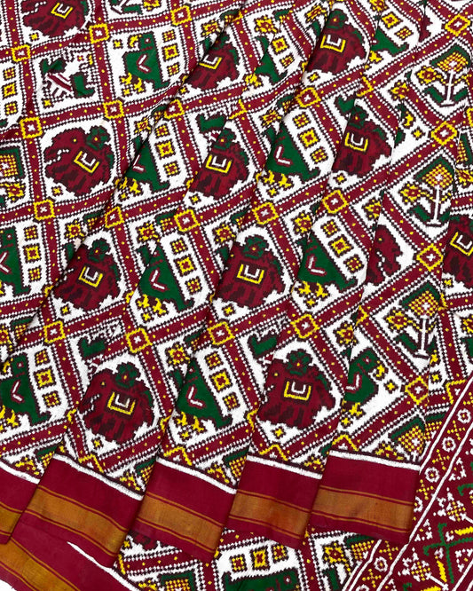 Red & White Narikunj Patola Saree