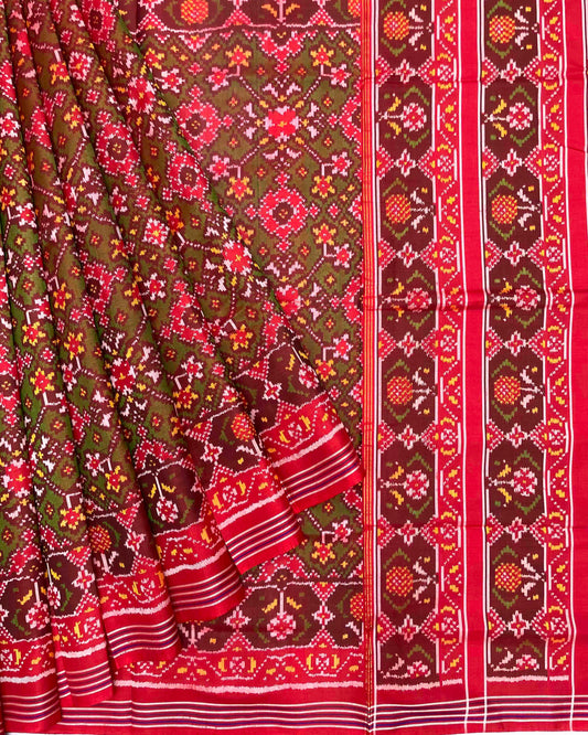 Red & Green Navratan Patola Saree