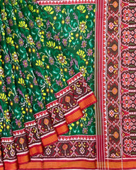 Red & Green Fancy Leaves Patola Saree