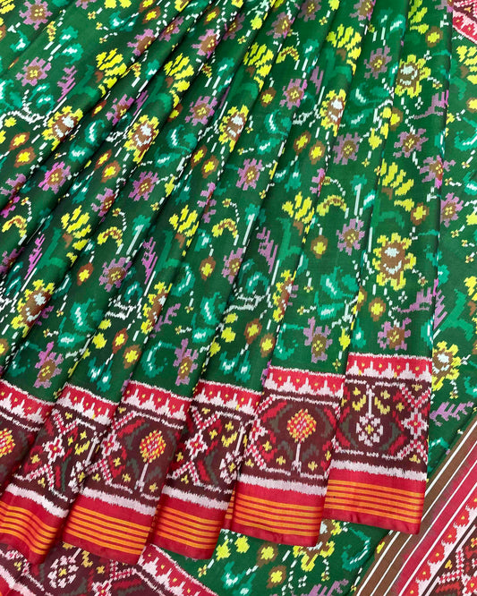 Red & Green Fancy Leaves Patola Saree