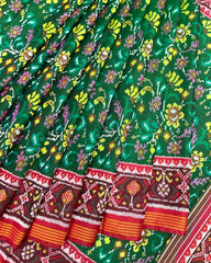 Red & Green Fancy Leaves Patola Saree