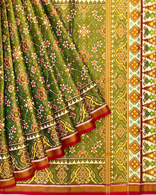 Red & Green Navratan Tissue Patola Saree