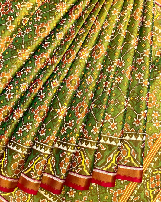 Red & Green Navratan Tissue Patola Saree