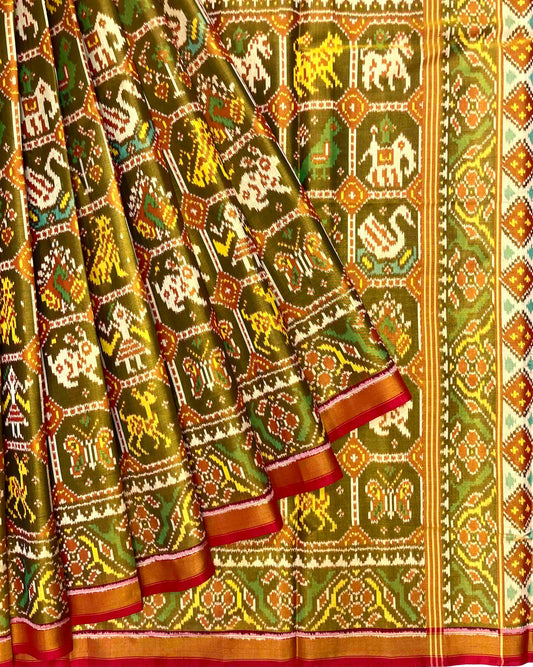 Red Golden Narikunj Tissue Patola Saree