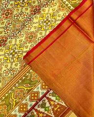 Red & Light Green Navratan Tissue Patola Saree