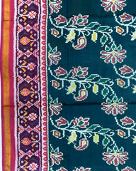 Pink & Peacock Green Blue Shaded Fancy Flower Patola Saree