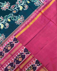 Pink & Peacock Green Blue Shaded Fancy Flower Patola Saree