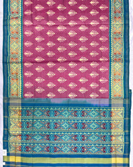 Sky Blue & Pink Fancy Leaves Patola Saree