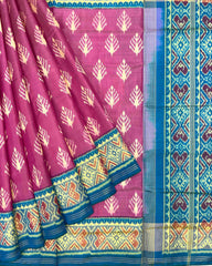 Sky Blue & Pink Fancy Leaves Patola Saree