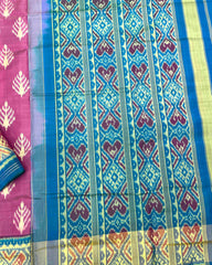 Sky Blue & Pink Fancy Leaves Patola Saree