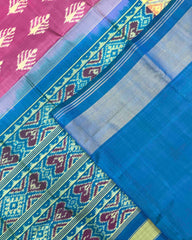 Sky Blue & Pink Fancy Leaves Patola Saree