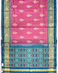 Sky Blue & Pink Fancy Leaves Patola Saree