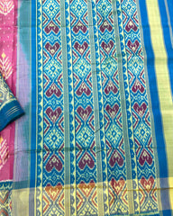 Sky Blue & Pink Fancy Leaves Patola Saree