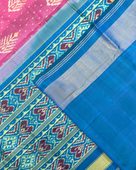 Sky Blue & Pink Fancy Leaves Patola Saree