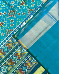 Blue & Sky Turquoise Shaded Navratan Patola Saree