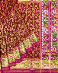 Pink & Rust Brown Navratan Patola Saree