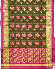 Pink & Mahendi Green Fancy Flower Patola Saree