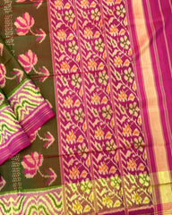 Pink & Mahendi Green Fancy Flower Patola Saree