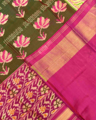 Pink & Mahendi Green Fancy Flower Patola Saree