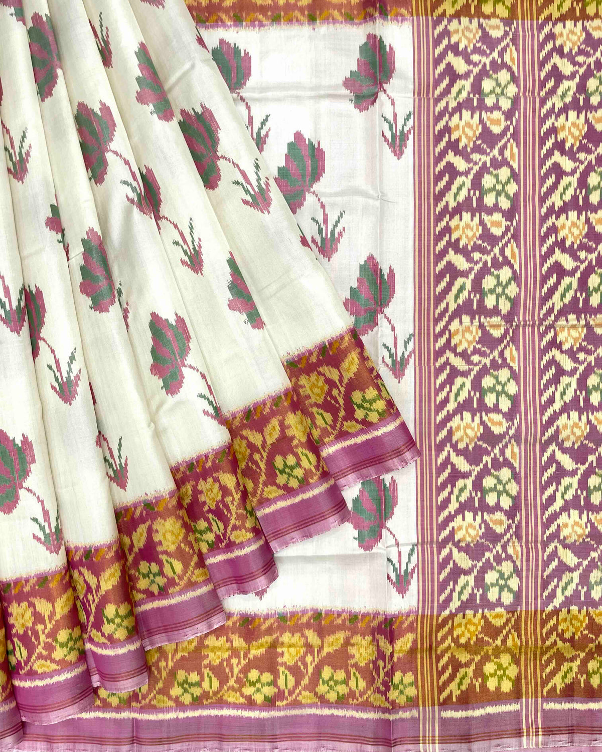 Light Pink & Off White Fancy Flower Patola Saree