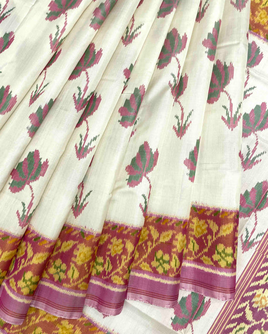 Light Pink & Off White Fancy Flower Patola Saree