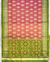 Parrot Green & Peack Pink Fancy Leaves Patola Saree