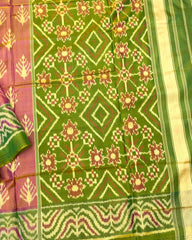 Parrot Green & Peack Pink Fancy Leaves Patola Saree