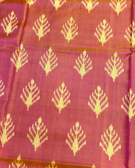 Parrot Green & Peack Pink Fancy Leaves Patola Saree