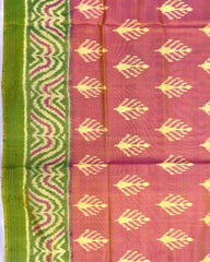 Parrot Green & Peack Pink Fancy Leaves Patola Saree