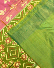 Parrot Green & Peack Pink Fancy Leaves Patola Saree