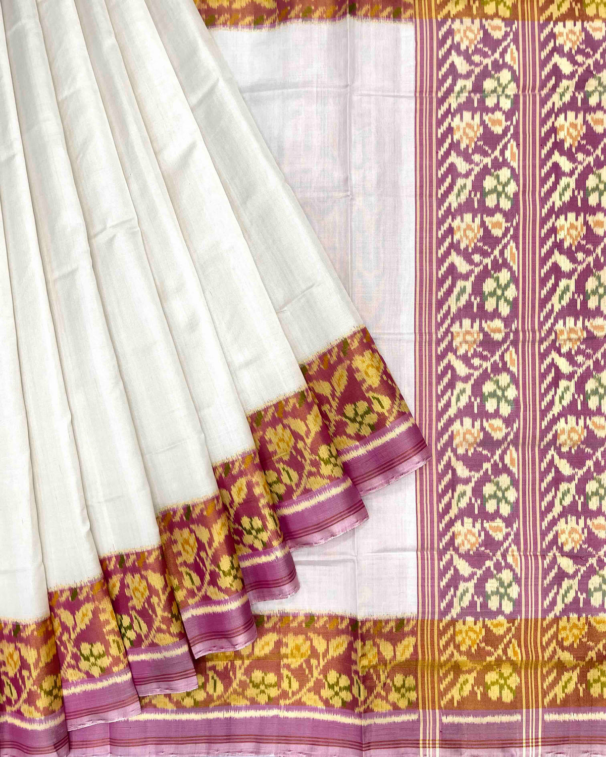 Light Pink & White Plain Patola Saree