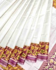 Light Pink & White Plain Patola Saree