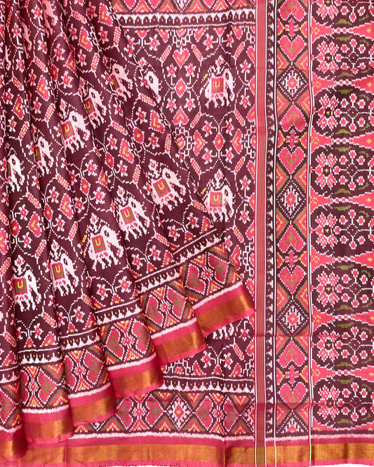 Carrot Pink Elephant Manekchowk Patola Saree