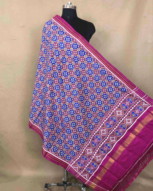 Pink & Blue Buttoful Patola Dupatta