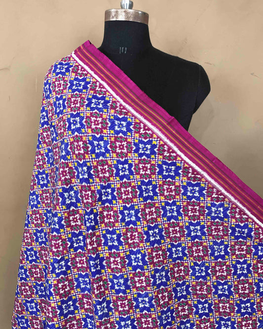 Pink & Blue Buttoful Patola Dupatta