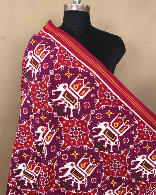 Red & Purple Big Figure Elephant Chhabdi Patola Dupatta