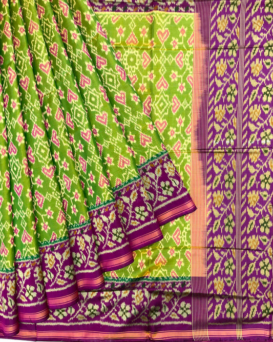 Purple & Parrot Green Navrata Patola Saree