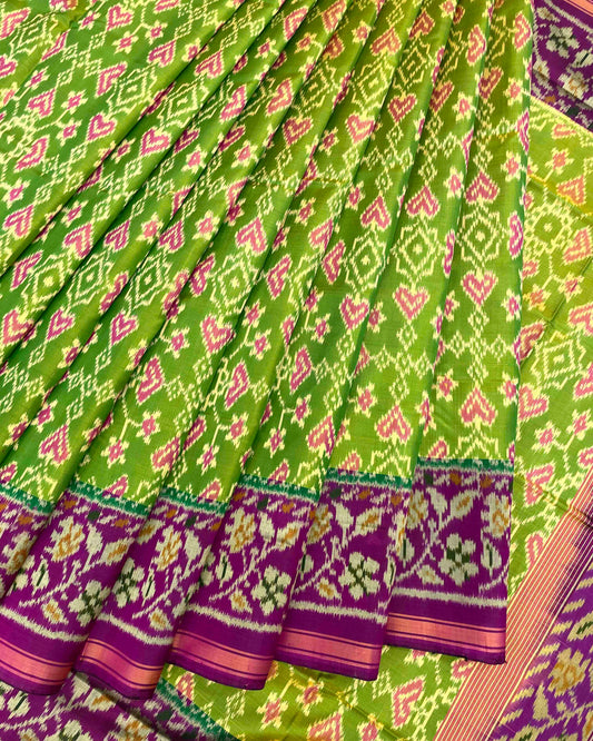 Purple & Parrot Green Navrata Patola Saree