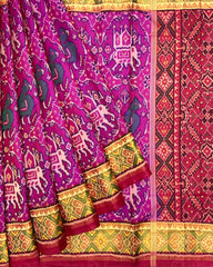 Red & Purplish Pink Shaded Big Figure Narikunj Chhabdi Patoal Saree