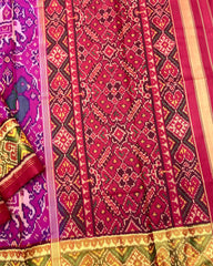 Red & Purplish Pink Shaded Big Figure Narikunj Chhabdi Patoal Saree