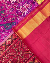 Red & Purplish Pink Shaded Big Figure Narikunj Chhabdi Patoal Saree