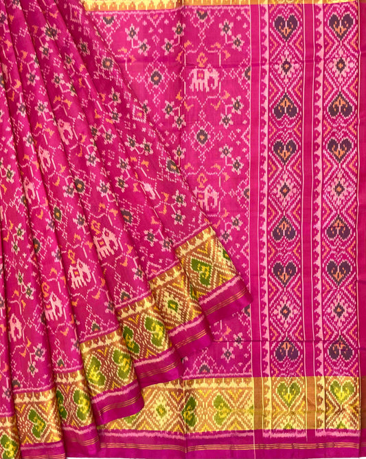 Pink Navratan Elephant Mix Patola Saree