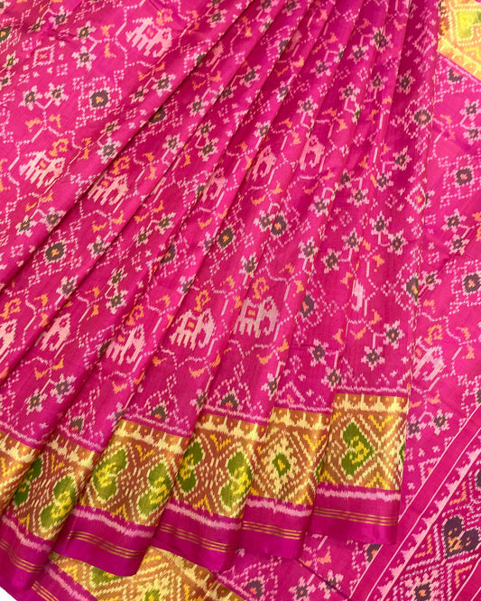 Pink Navratan Elephant Mix Patola Saree