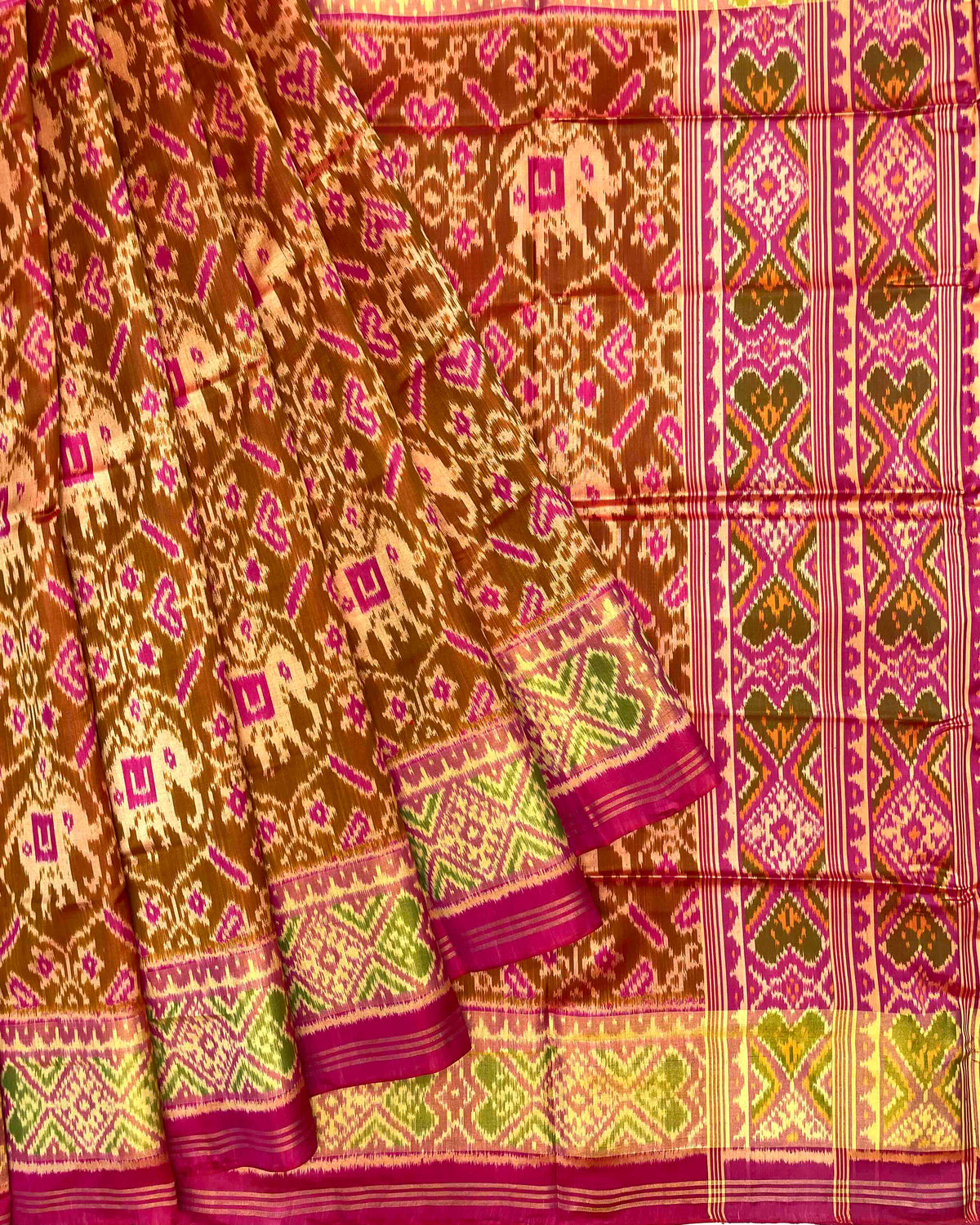 Pink & Rust Manekchowk Elephant Patola Saree