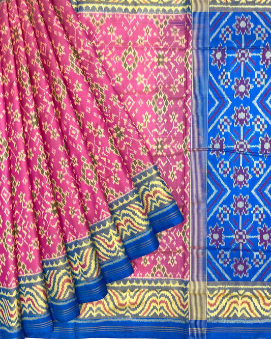 Sky Blue & Light Pink Navratan Patola Saree