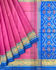 Sky Blue & Light Pink Plain Patola Saree