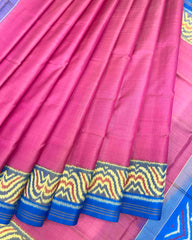 Sky Blue & Light Pink Plain Patola Saree