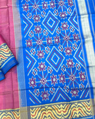 Sky Blue & Light Pink Plain Patola Saree