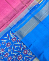 Sky Blue & Light Pink Plain Patola Saree